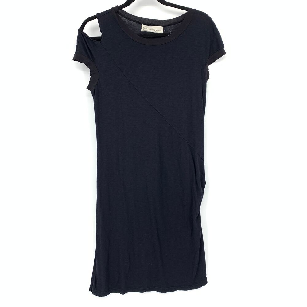 Graham & Spencer T-Shirt Dress Womens Size M Black Shoulder Cut Out Distressed